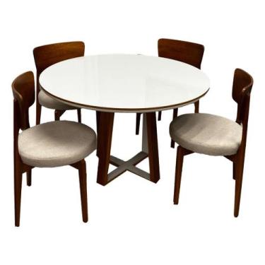 Imagem de Mesa de Jantar Atlanta 120cm Redonda com Vidro e 4 Cadeiras Maldivas e