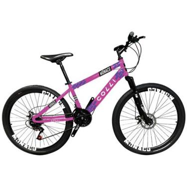 Imagem de Bicicleta Aro 26 Colli Monaco 21 Marchas Freio a Disco, 26", Rosa Neon