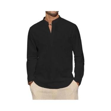 Imagem de Camisa Polo Masculina Leve E Respirável De Manga Longa Com Gola Henley