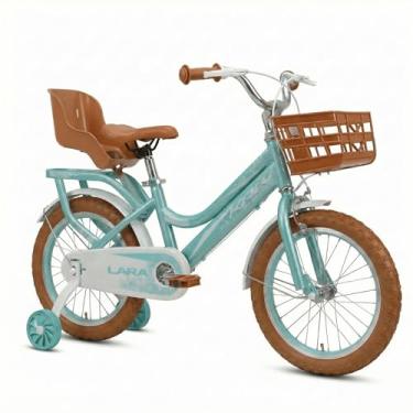 Imagem de Bicicleta KRW Infantil Aro 16 Lara Menina Aço Carbono Freio V-Brake com Rodas Laterais F16 (Azul Ciano/Branco)
