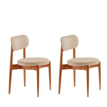 Imagem de Conjunto 2 Cadeiras De Jantar Ballare Soft Moderna Mobília Linho Off/imbuia Natural