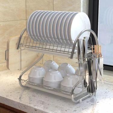 Imagem de Escorredor Pratos Secagem Suporte Talheres Copos Louça Cozinha Casa Or