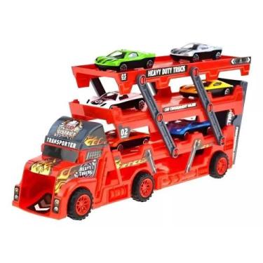 Imagem de Caminhão Cegonheira Com 6 Carrinhos De Metal Fricção Shiny Toys