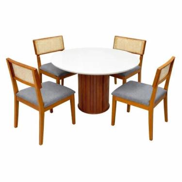 Imagem de Mesa de Jantar Dara 110cm Redonda com Vidro e 4 Cadeiras Canada em Lin