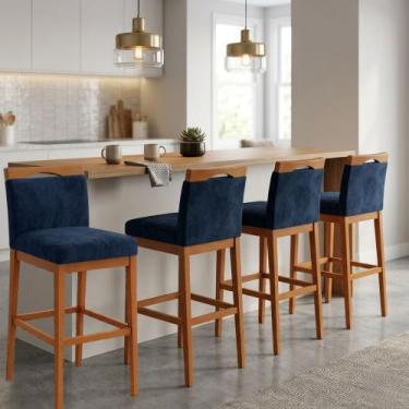 Imagem de Kit 4 Banquetas Alta Cozinha Gourmet Conforto Suede Cor:Suede Preto - 