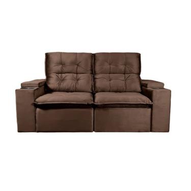 Imagem de Sofá Suíça 3 Lugares Retrátil e Reclinável 200CM Marrom Veludo com Molas Ensacadas e Porta Copos