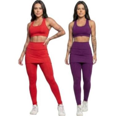 Imagem de KIT 2 Calça Legging Com Saia Bella Fiore Academia Tapa Bumbum Treino Suplex Moda Fitnes...