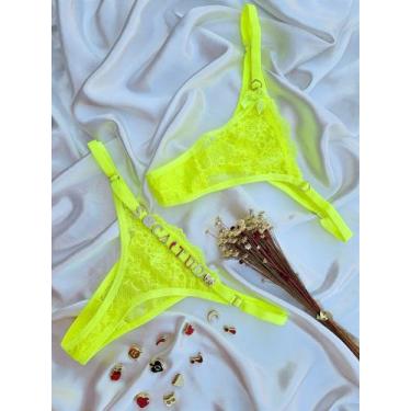 Imagem de Calcinha Personalizável Fio Dental em Renda - no-brand, Amarelo neon