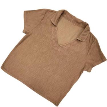 Imagem de Blusa linho, manga curta, cris jeans 3766, P, Ocre