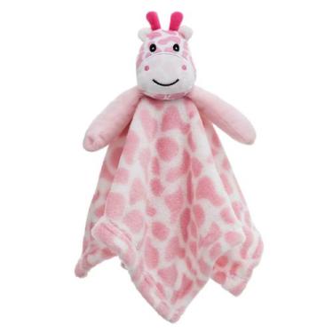 Imagem de Kit Cobertor e Naninha Bebê Girafinha Rosa com Prendedor de Chupeta. -