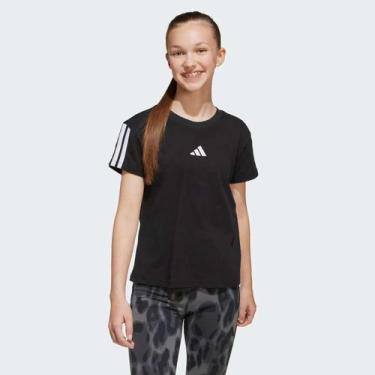 Imagem de Camiseta Adidas 3 Stripes Juvenil Preta e Branco, 8 ANOS