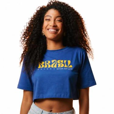 Imagem de Cropped Feminino Brasil Agua Azul Licenciado - Azul, Azul, p