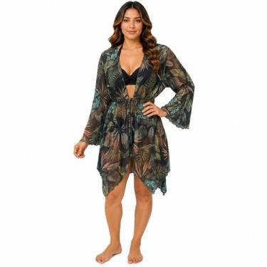 Imagem de Saída De Praia/ Kimono Com Pontas Curto Em Tule Estampado - Corpo Dour
