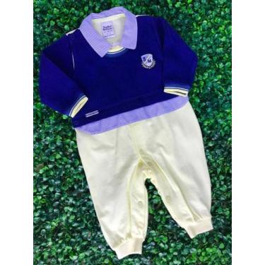 Imagem de Macacão Longo Infantil Masculino c/Colete Bordado Azul Marinho e Amare