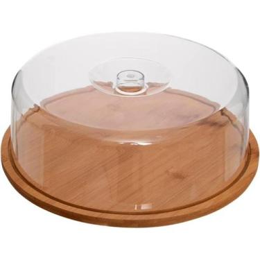 Imagem de Prato Para Bolo De Bambu Com Tampa De Plástico Ecoktichen - Mimo Style