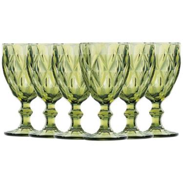 Imagem de Conjunto 6 Taças de Água de Vidro Diamond Verde 320ml Mesa Posta Lyo -