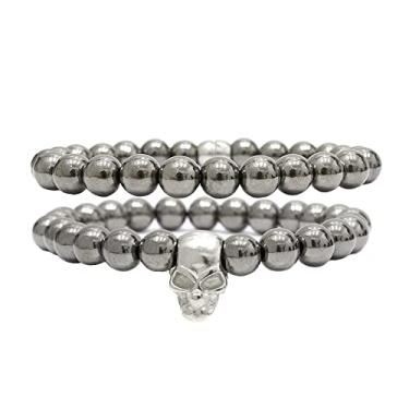 Imagem de Kit C/02 Pulseiras de Bolinha Prata Caveira (20cm)