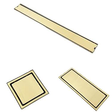 Imagem de Ralo de chuveiro de ouro escovado em a?o inoxid¨¢vel Ralo de piso invis¨ªvel O ralo de piso longo pode ser equipado com ladrilhos, 30X11 B