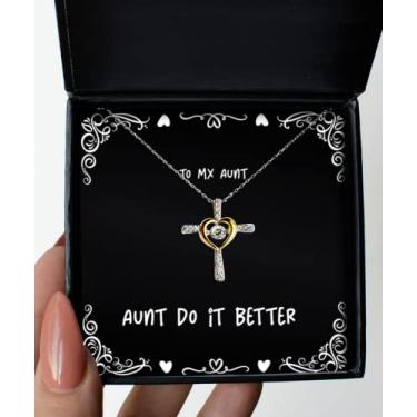 Imagem de SpreadPassion Presentes inspiradores para tia, Aunt Do It Better, colar de aniversário útil para dançar com cruz