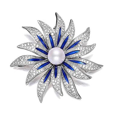 Imagem de jinyi2016SHOP Broche feminino branco pérola flor broche flor joia vestido casaco cachecol chapéu acessórios joias amigos presentes fantasia acessório (cor metal: prata)
