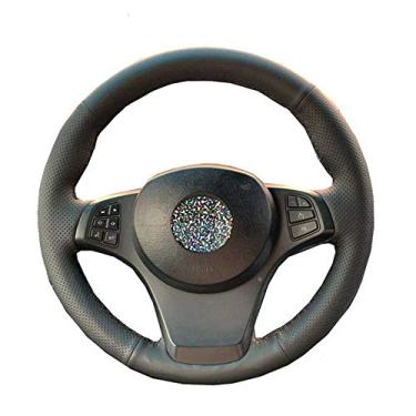 Imagem de SAXTZDS Capa de volante de couro costurada à mão para carro, compatível com BMW E53 X5 2004 a 2006 E83 X3 2003 a 2010