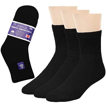 Imagem de Falari 3-Pack Physicians Approved Diabetic Socks Cotton Non-Binding Loose Fit Top Help Blood Circulation 10-13 Quarter Length - Black