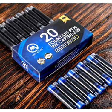 Imagem de Lindo caneta-tinteiro de bambu feito de madeira de luxo com conversor recarregável, lindo conjunto de capa e ponta média. Funciona suavemente com cartuchos descartáveis. Canetas finas de caligrafia, Preto, Ink Cartridges Set (10 Blue and 10 Black)