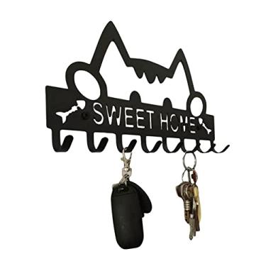 Imagem de Porta-chaves para pare- Gancho para metal para pare, suporte chaves metal preto, decorativo, suporte chaves em formato gato pareNaysku