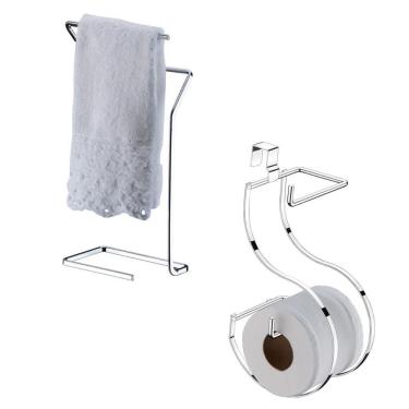 Imagem de Kit Porta Toalha Bancada + Suporte Papel Higiênico Duplo - 1891 Cromado Future