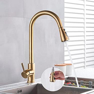 Imagem de Torneiras de cozinha prata/preto alça única pull out torneira de cozinha alça única giratória 360 graus torneira misturadora de água torneira misturadora, escovado ouro c, china