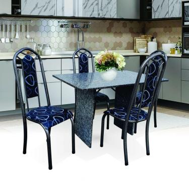 Imagem de Conjunto de Cozinha Mesa Granito 4 Cadeiras Paris Aço Coelho Preto Matelado/Preto Circular