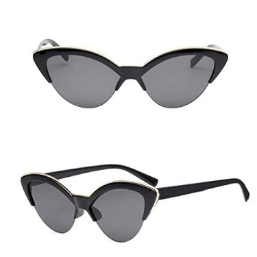 Imagem de Óculos de sol de olho de gato branco vintage para mulheres moda vintage pequeno meia armação óculos de sol de viagem sexy mulher sexy, preto preto, cor da imagem