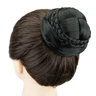 Imagem de IMISSU Cobertura de cabelo chignon trançado dançarina rosquinha peruca de cabelo scrunchie coque para mulheres (M2 Preto)