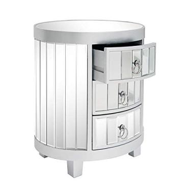 Imagem de Criados-mudos Redondo mesa de cabeceira 3 gaveta espelho quarto sala de estar armário de armazenamento armário lateral armário de espelho de mobiliário Mesas de cabeceira para quarto