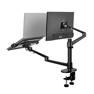 Imagem de Braço do Monitor Montagens de desktop do braço duplo ajustável de alumínio Lcd. Monitor e suporte de montagem do laptop para telas de monitor de 17 "-32", bandeja extra se encaixa 12 "-17" laptops Sup
