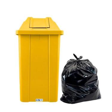 Imagem de Lixeira Tampa Basculante Amarela 100 L + 20 Sacos De Lixo - Jsn