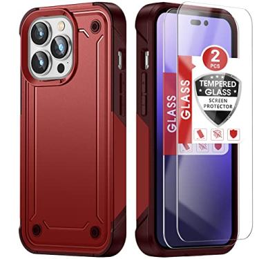 Imagem de Capa para Iphone 14 Pro (6.1)(2 protetores de tela de vidro temperado), Iphone 14 Pro (6.1) (vermelho)