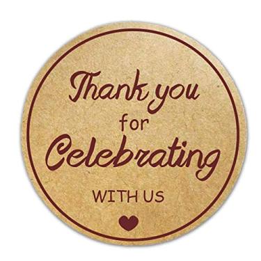 Imagem de Adesivos Thank You for Celebrating with Us de 5 cm, redondos de agradecimento Kraft adesivos para envelopes de convite para casamento, chá de bebê, lembrancinha de festa (500 peças)
