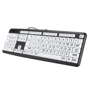 Imagem de Teclado de impressão grande de 104 teclas, teclado de computador USB com fio com letras grandes para baixa visão, idosos, idosos e deficientes visuais