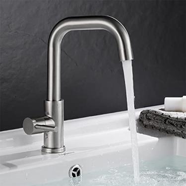 Imagem de Torneira de lavatório de banheiro de aço inoxidável Lavagem quente a frio Misturador Torneira de guindaste Rotação Torneiras de pia Manípulo único, escova de níquel B