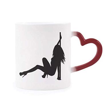 Imagem de Caneca de dança cachimbo performance dançarina Morphing sensível ao calor copo de coração vermelho