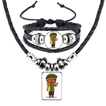 Imagem de Black Wild Jamaica Conjunto de joias de pulseira de couro com desenho animado