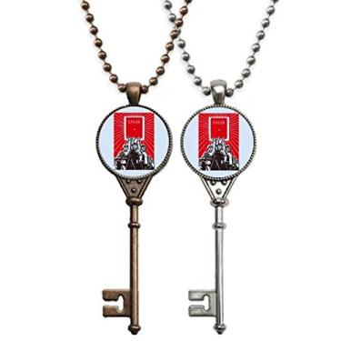 Imagem de OFFbb-USA Colar com pingente de chave de pensamentos de propaganda da educação vermelha chinesa para decoração de casal