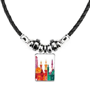 Imagem de DIYthinker Colar com padrão de cidade de Morden do Egito Antigo Pingente de corda de couro Torque