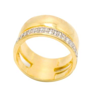 Imagem de Aliança Larga Com Aparador Semijoia Banho De Ouro 18k Com Zircônia e Ródio