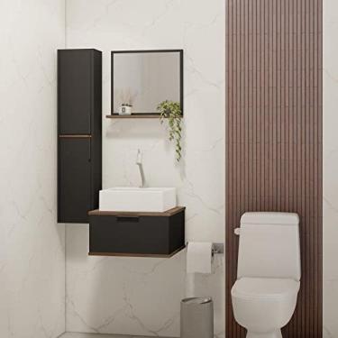 Imagem de Gabinete para Banheiro com Armário Suspenso e Espelheira Levi Estilare Preto/amadeirado