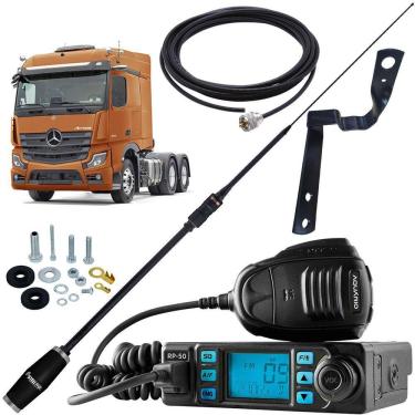 Imagem de Rádio Px 80 Canais Antena Argentina Black Cabo 5,5m Parafusos Lado Motorista Mercedes Benz Actros 