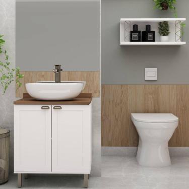 Imagem de Gabinete para Banheiro 2 Portas Provençais sem Cuba 100% Mdf com 1 Nicho com Metalon Branco Fosco