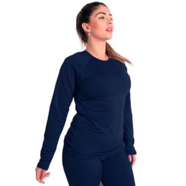 Imagem de Conjunto Camiseta Calça Térmica Flanelada Segunda Pele Frio Intenso Vento (G, Azul Marinho)