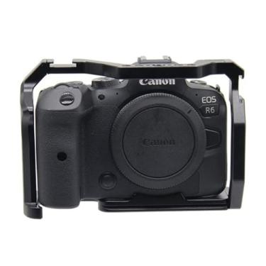 Imagem de TOPCINE Gaiola de câmera para câmera Canon EOS R5/R5C/R6 sem espelho, equipamento estabilizador de gravação de vídeo para vlogging com sapata dupla com orifício de montagem de 0,64 cm e orifícios de localização Arri de 9,5 mm